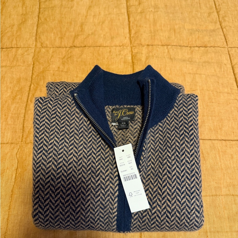J.Crew Cashmere Quarter Zip Herringbone - Picture 6 of 10